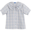Lily Ruffle Collar Blouse, Light Blue Check - Blouses - 1 - thumbnail