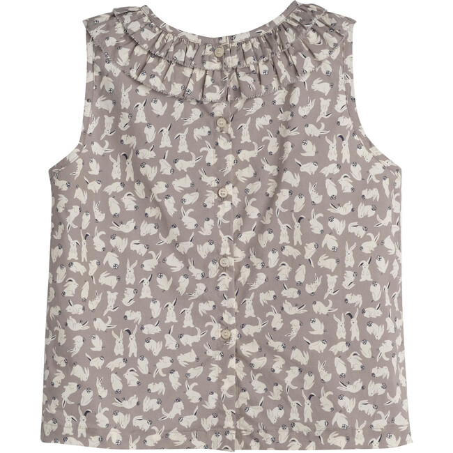 Maisie Ruffle Collar Top, Grey Scattered Bunnies - Shirts - 3