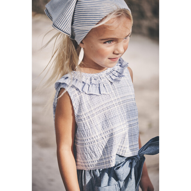 Maisie Ruffle Collar Top, Powder Blue Plaid - Shirts - 2