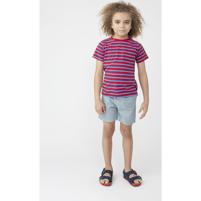 Avery Striped Pocket Tee, Red & Ocean Blue Stripe - Shirts - 2