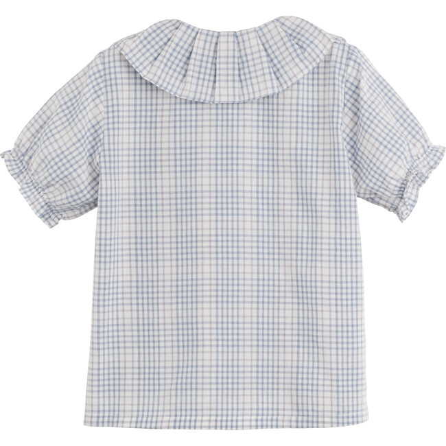 Lily Ruffle Collar Blouse, Light Blue Check - Blouses - 2