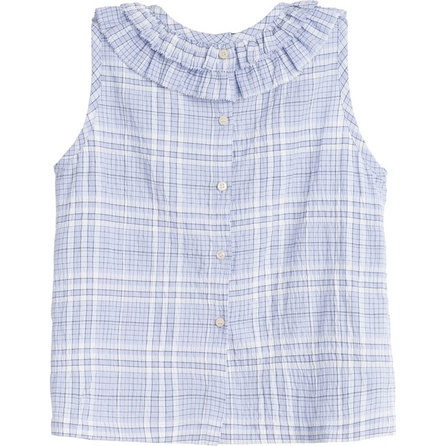 Maisie Ruffle Collar Top, Powder Blue Plaid - Shirts - 3