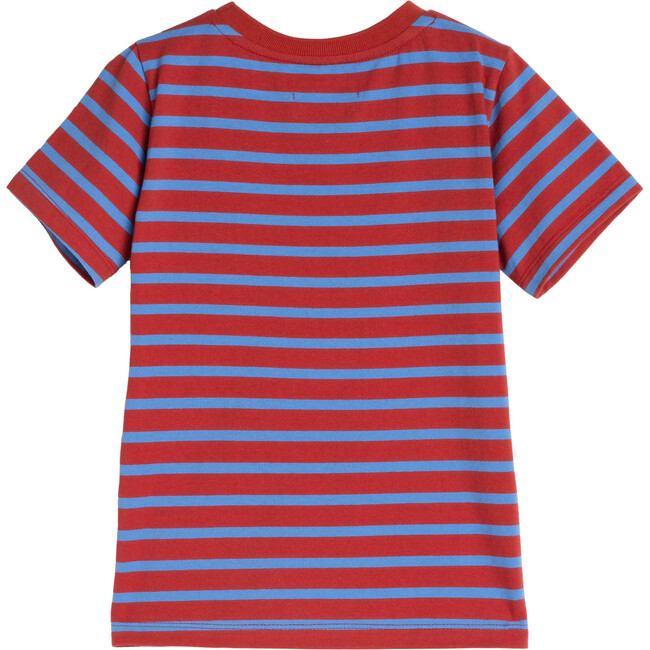 Avery Striped Pocket Tee, Red & Ocean Blue Stripe - Shirts - 3