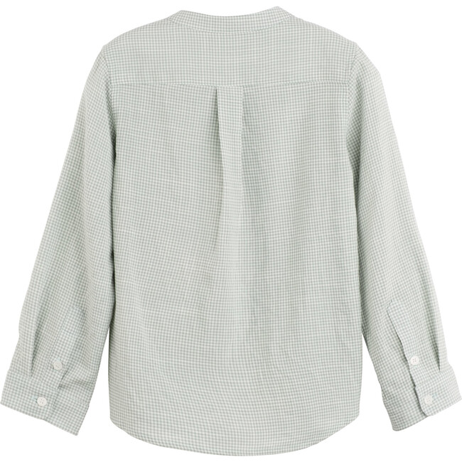 Finn Collarless Button Down, Sage Gingham - Shirts - 3