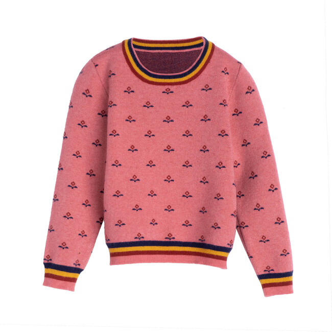 Nellie Flower Intarsia Sweater, Dusty Pink Multi - Sweaters - 1