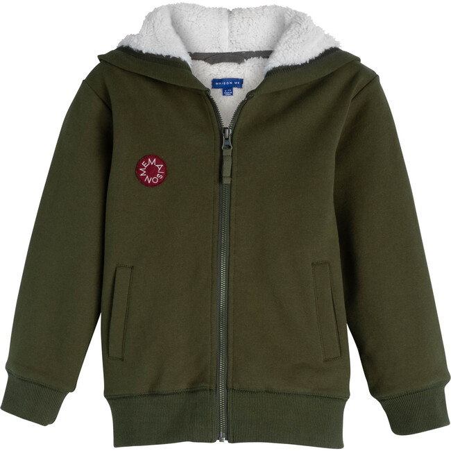 Luca Sherpa Hoodie, Army Green - Sweatshirts - 1