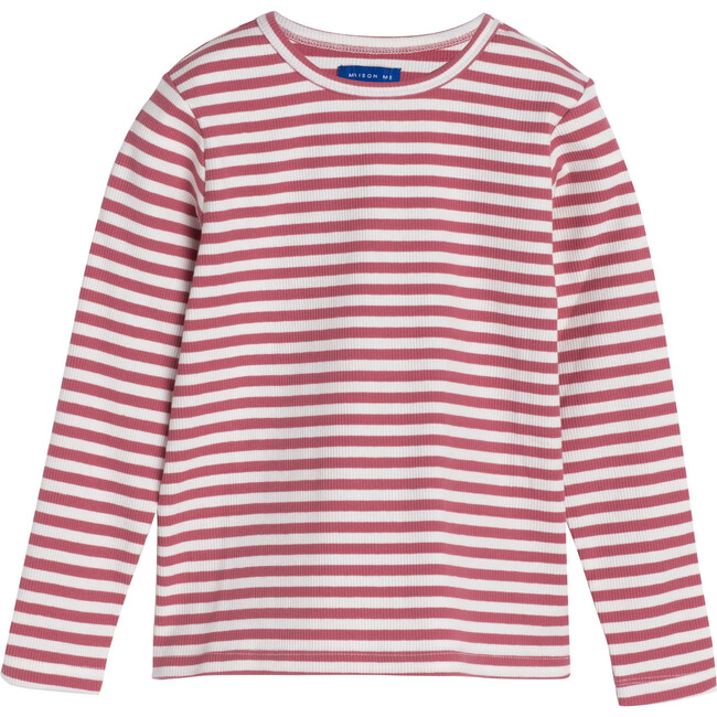 Ruby Ribbed Long Sleeve, Darker Dusty Rose Stripe - Shirts - 1