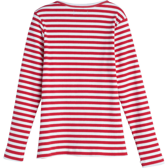 Ruby Ribbed Long Sleeve, Red Stripe - Shirts - 2