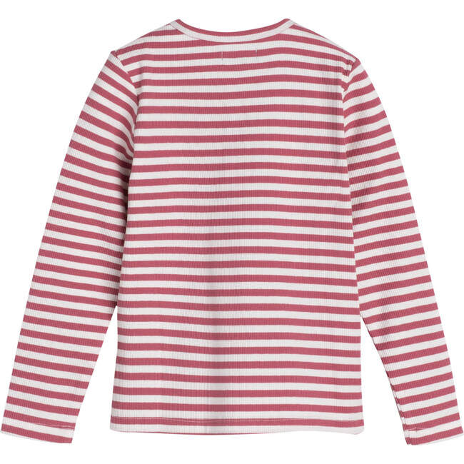 Ruby Ribbed Long Sleeve, Darker Dusty Rose Stripe - Shirts - 3
