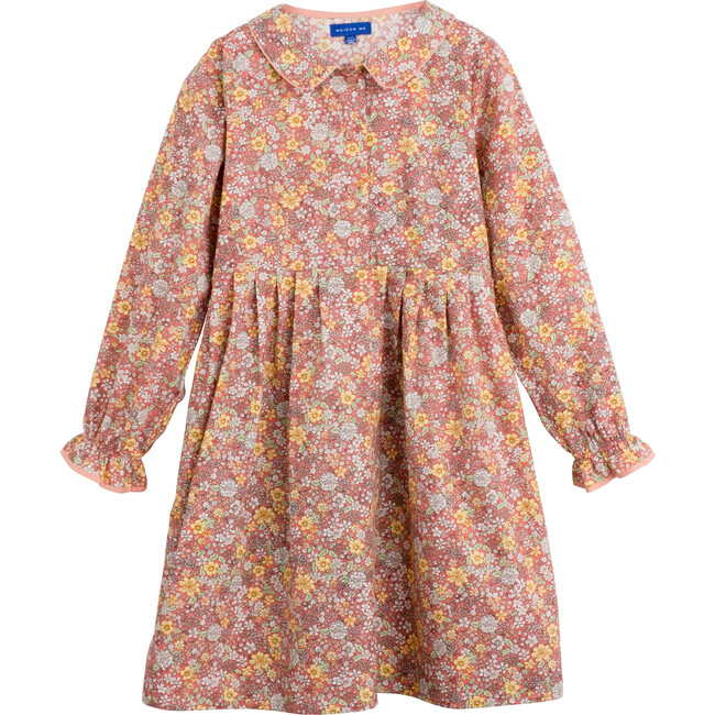 Emma Long Sleeve Collared Dress, Pink Flower Garden - Dresses - 1