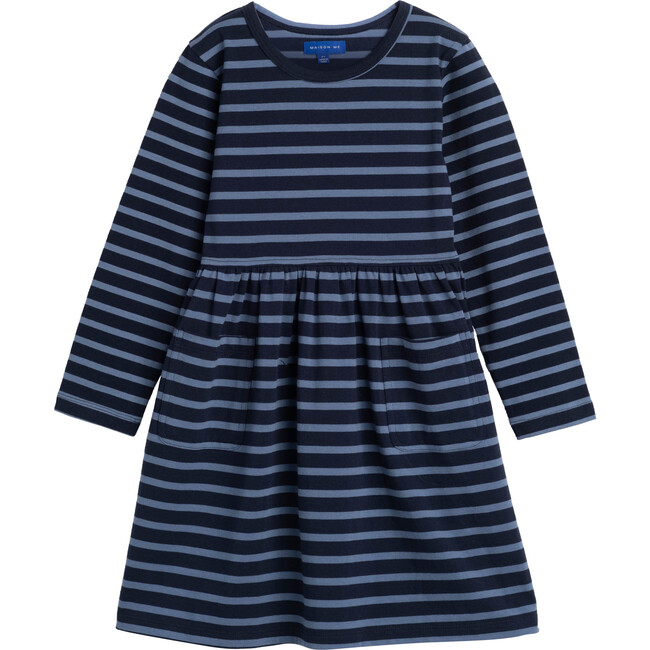 Marley Long Sleeve Jersey Dress, Navy Storm Blue Stripe - Maison Me ...