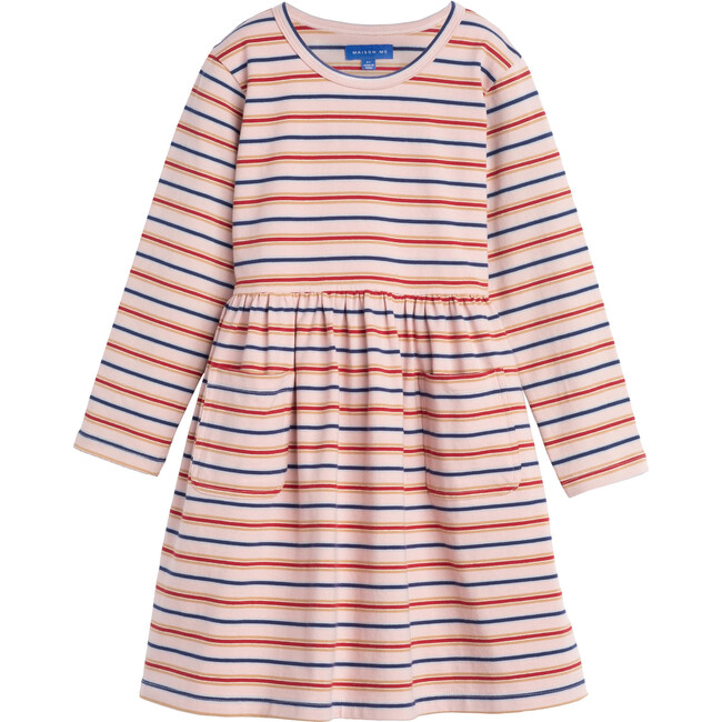 Marley Long Sleeve Jersey Dress, Dusty Rose Multi Stripe - Dresses - 1