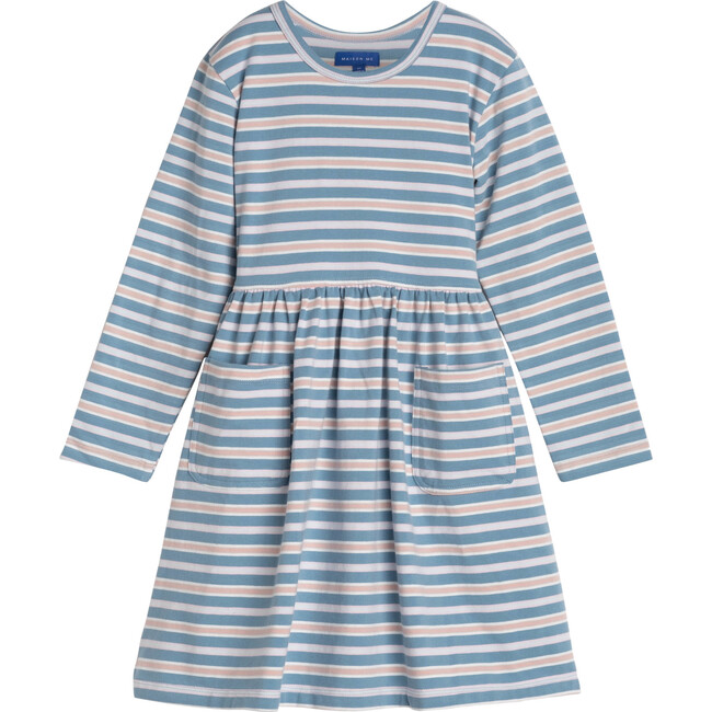 Marley Long Sleeve Jersey Dress, Powder Blue Multi Stripe - Maison Me ...