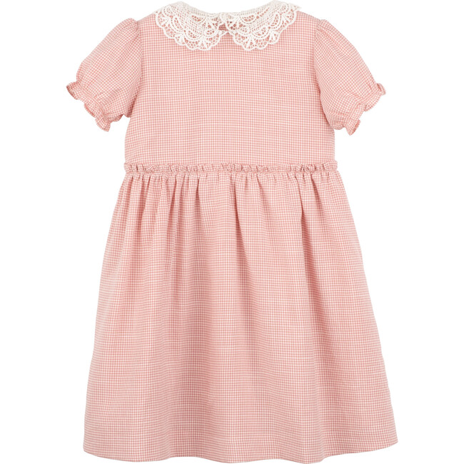 Pearl Lace Collar Dress, Dark Dusty Pink Gingham - Dresses - 1