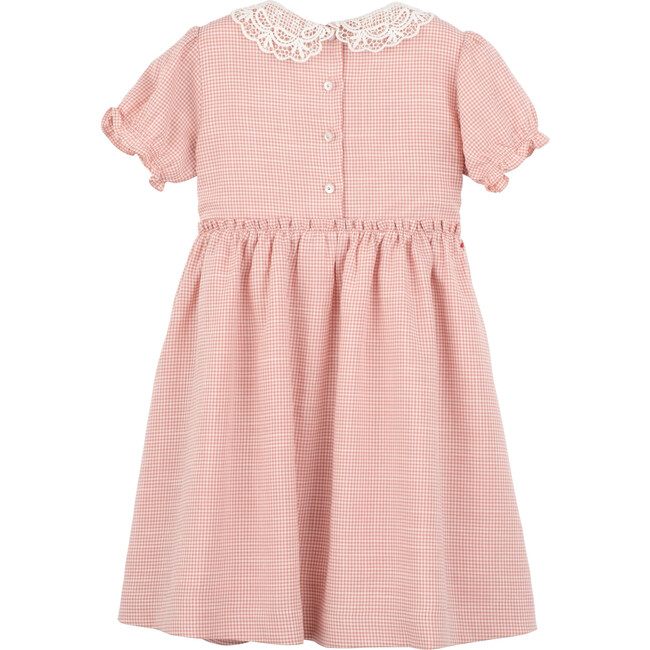 Pearl Lace Collar Dress, Dark Dusty Pink Gingham - Dresses - 2