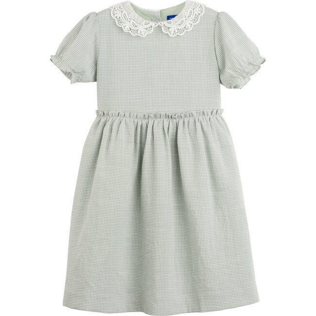 Pearl Lace Collar Dress, Sage Gingham - Dresses - 1