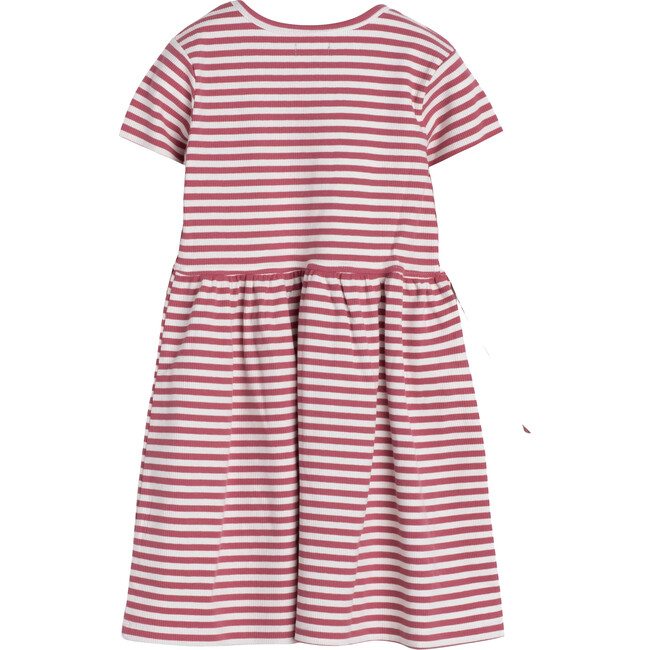 Marla Short Sleeve Ribbed Dress, Darker Dusty Rose Stripe - Dresses - 2