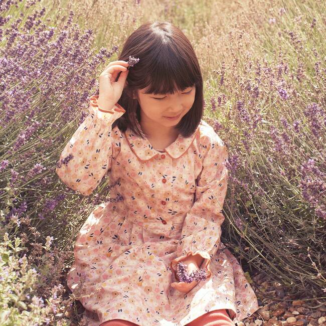 Emma Long Sleeve Collared Dress, Pink Graphic Flower - Dresses - 6
