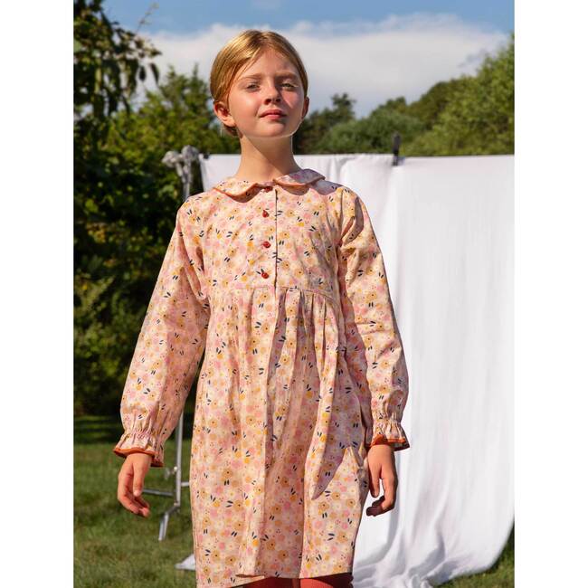 Emma Long Sleeve Collared Dress, Pink Graphic Flower - Dresses - 7
