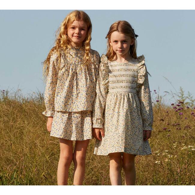 Alexandra Smocked Dress, White Ditsy Flower - Dresses - 2