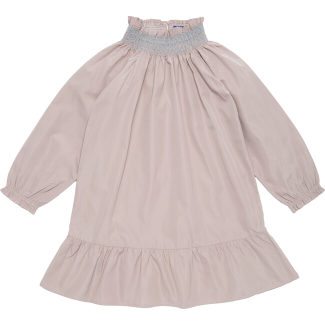 Olivia Smocked Long Sleeve Taffeta Dress, Pale Dusty Rose - Dresses - 1