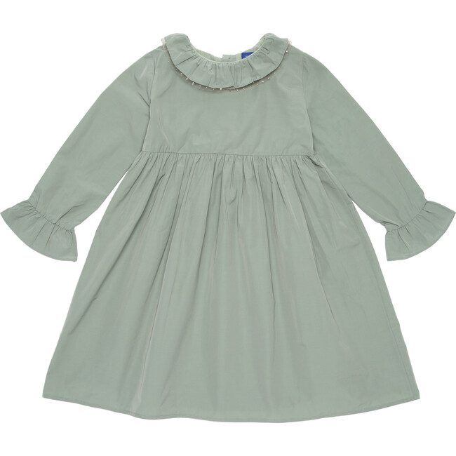 Audrey Taffeta Dress with Glitter Collar Detail, Sage Green - Dresses - 1