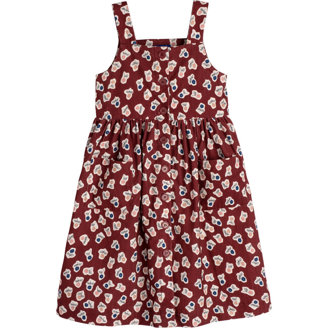 Olympia Button Front Dress, Barn Red Cut Out Flowers - Dresses - 1