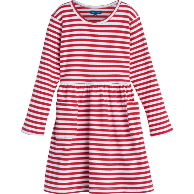 Marley Ribbed Long Sleeve Dress, Red Stripe - Dresses - 1