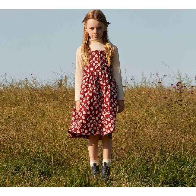Olympia Button Front Dress, Barn Red Cut Out Flowers - Dresses - 2