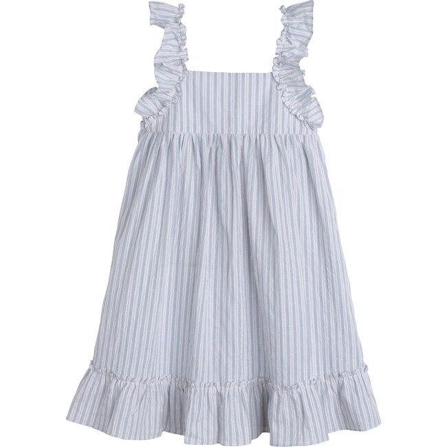 Mila Ruffle Tie Back Dress, Light Blue Stripe - Dresses - 1