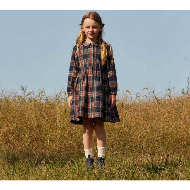 Emma Long Sleeve Collared Dress, Blue Multi Plaid - Dresses - 8
