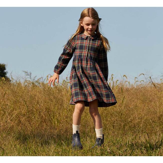 Emma Long Sleeve Collared Dress, Blue Multi Plaid - Dresses - 9