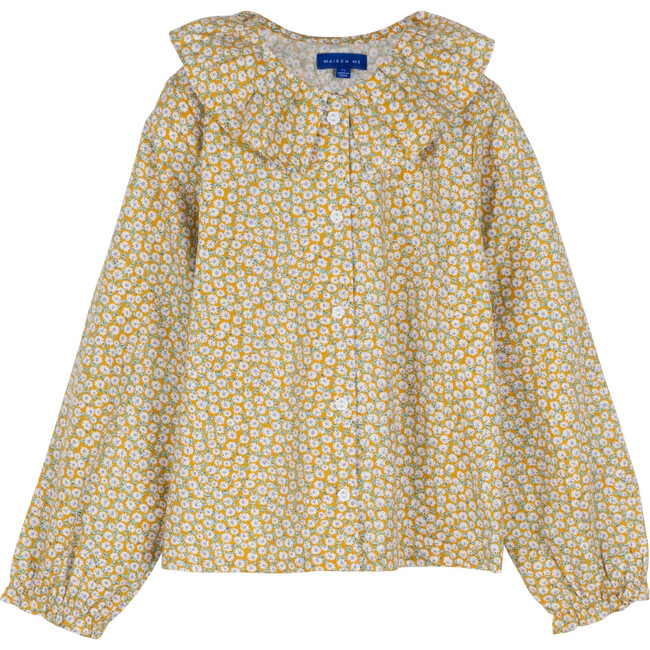 Lilliana Long Sleeve Collared Top, Marigold Ditsy Floral - Shirts - 1