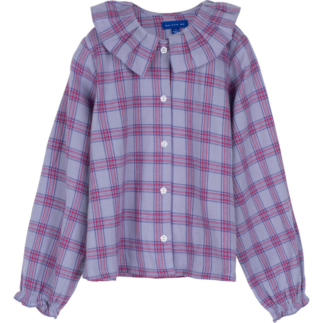 Lilliana Long Sleeve Collared Top, Lavender Multi Plaid - Shirts - 1