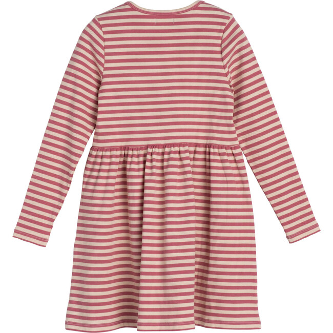 Marley Ribbed Long Sleeve Jersey Dress, Dusty Rose & Cream - Dresses - 2