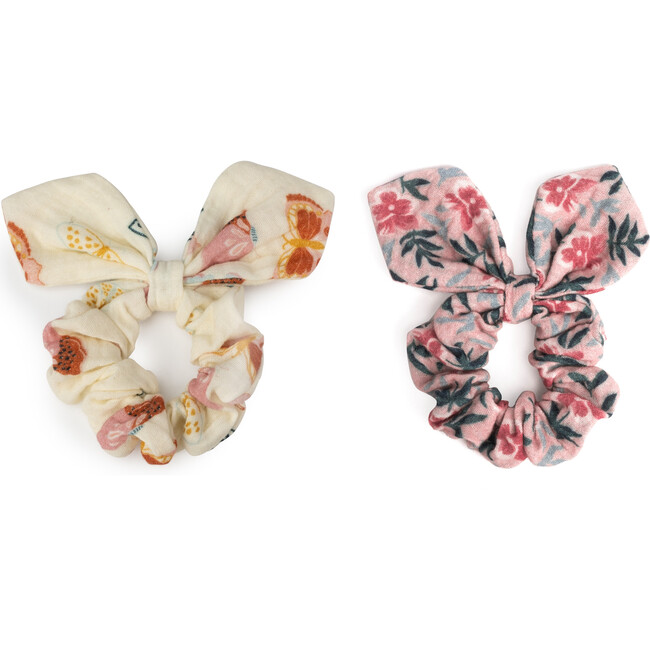 Lola Hairtie Set, Cream Butterflies & Pink Pansies