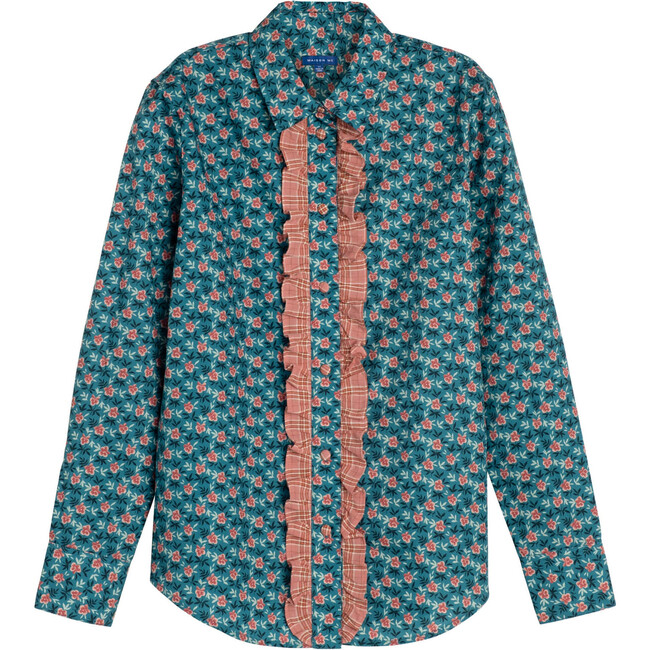 Women's Georgia Blouse, Petrol Pansies - Shirts - 1