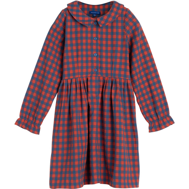 Emma Collared Dress, Red & Blue Check - Dresses - 1