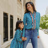 Women's Georgia Blouse, Petrol Pansies - Shirts - 2
