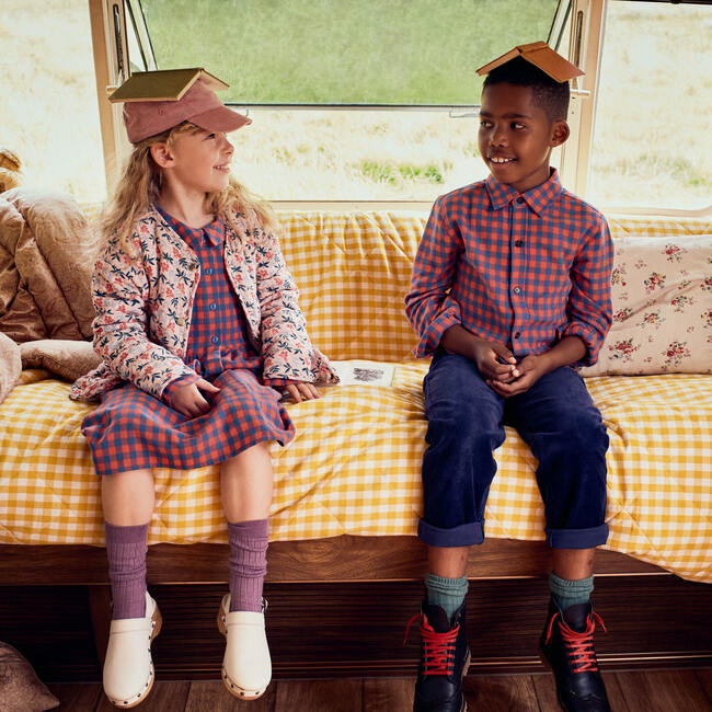 Emma Collared Dress, Red & Blue Check - Dresses - 4