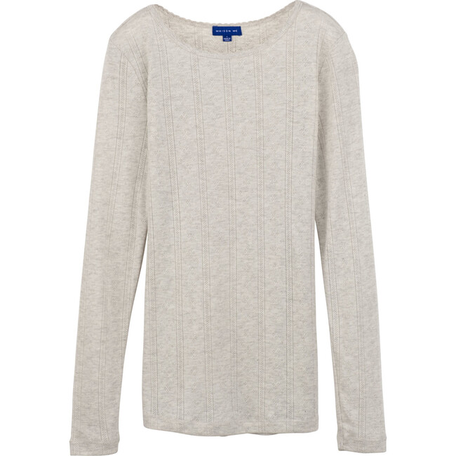 Women's Mimi Pointelle Long Sleeve Shirt, Light Heather Grey - Shirts - 1