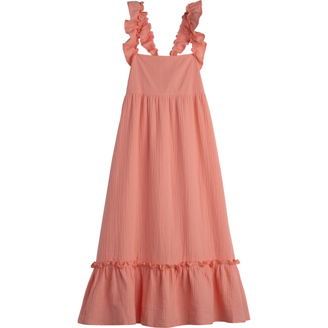Women's Mara Ruffle Tie Back Dress, Coral Cotton Muslin - Dresses - 1