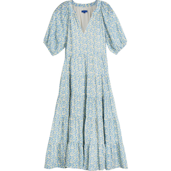 Women's Hadley Tiered Dress, Blue Brushstroke Flowers - Maison Me ...