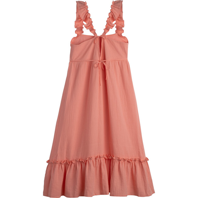 Women's Mara Ruffle Tie Back Dress, Coral Cotton Muslin - Dresses - 3