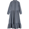 Women's Elizabeth Long Sleeve Collared Dress, Blue Check - Dresses - 1 - thumbnail