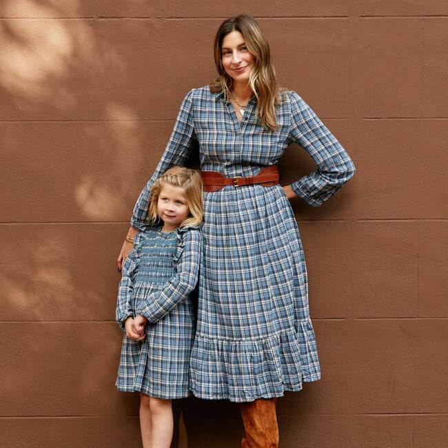 Women's Elizabeth Long Sleeve Collared Dress, Blue Check - Dresses - 2