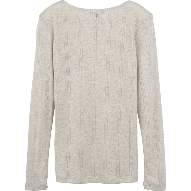 Women's Mimi Pointelle Long Sleeve Shirt, Light Heather Grey - Shirts - 3
