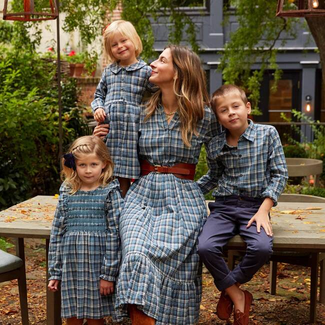 Women's Elizabeth Long Sleeve Collared Dress, Blue Check - Dresses - 6