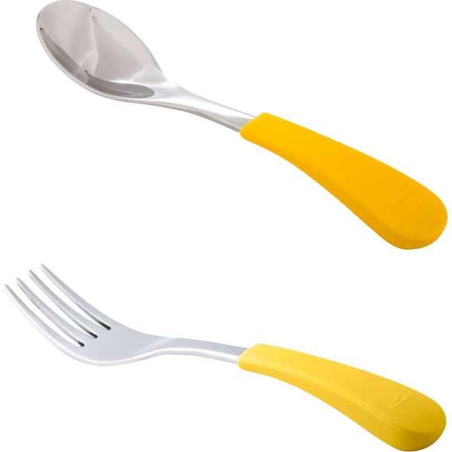 Stainless Steel-Baby Spoon & Fork, Yellow
