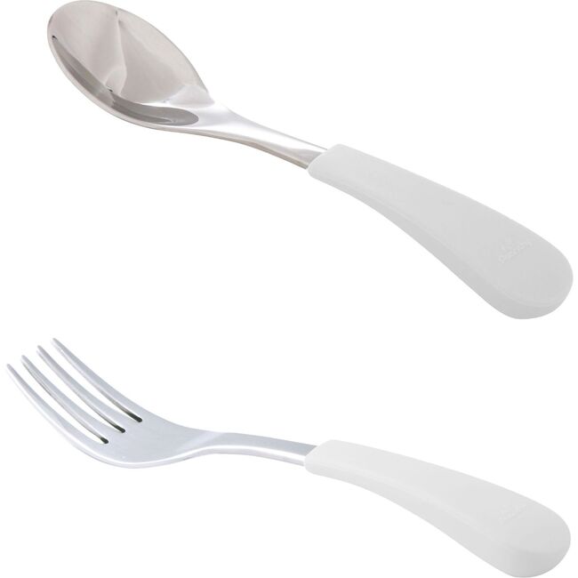 Stainless Steel-Baby Spoon & Fork, White
